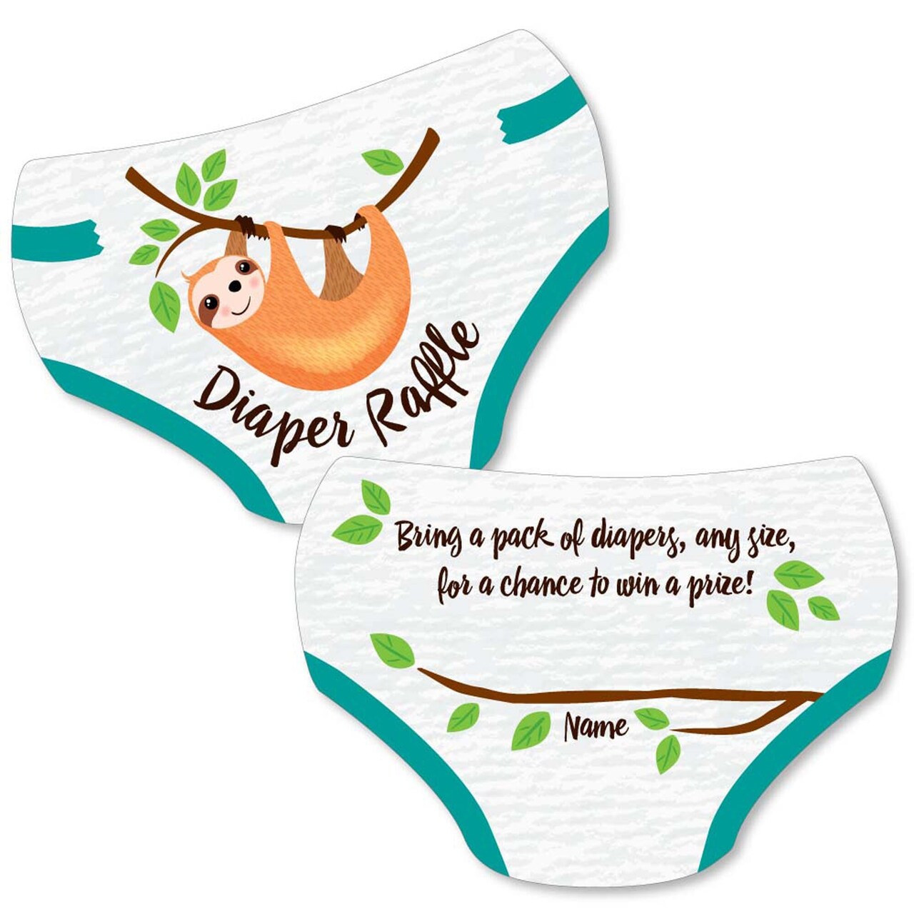 Big Dot of Happiness Let's Hang - Sloth - Diaper Shaped Raffle Ticket Inserts - Baby Shower Activities - Diaper Raffle Game - Set of 24